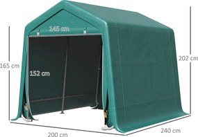 Abrigo de Exterior para Ferramentas Bicicleta 2,4x2x2,02 m Abrigo de Armazenamento com 2 Portas  Anti-UV para Jardim Verde