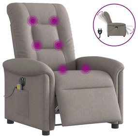 vidaXL Poltrona reclinável massagens elétrica tecido cinza-acastanhado