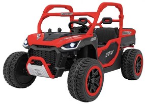 Carro elétrico para Crianças 2 Lugares Farmer Truck UTV Racing 24V 4x4 Rodas Espuma EVA, assento couro ecológico Vermelho