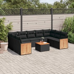 10 pcs conjunto sofás de jardim c/ almofadões vime PE preto