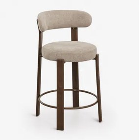 Banqueta Alta Com Encosto Em Tecido Chenille E Ferro Jolie Madeira Escura & ↑65 Cm & Chenille Castanho Trigo - Sklum