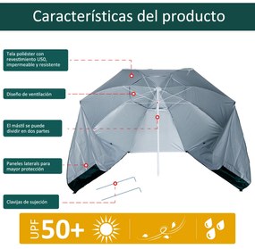 Guarda-sol com Painéis Laterais Tipo de loja - Parasol para Proteção UV Φ210x222cm