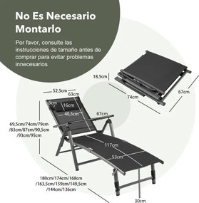Conjunto de 2 Espreguiçadeiras de Exterior Reclináveis, 140,5 x 65 x 94 cm, 8 Posições Ajustáveis, Cinzento