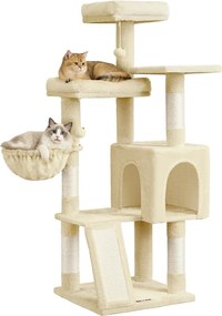 Arranhador para gatos 48 x 48 x 136 cm com 3 plataformas, cor bege