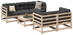 6 pcs conjunto de sofás de jardim c/ almofadões pinho maciço