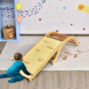 Conjunto de escalada curva 4 em 1 para crianças, salto em arco de madeira com rampa reversível para subir e deslizar em ambientes naturais internos e