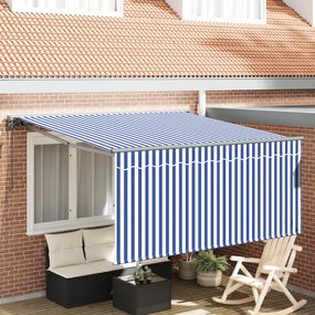 vidaXL Toldo Retrátil Azul e branco 300 x 250 cm tecido