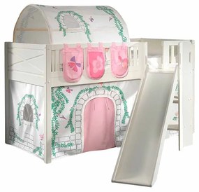Conjunto cama Infantil SCOTT + escorrega + cortina de brincar BIRDY + Túnel + 3 bolsos de arrumação Branca