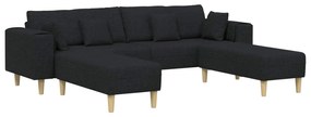 vidaXL Sofá com almofada 3 pcs Preto tecido