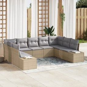 vidaXL Conjunto de Sofá de Jardim de 9 Peças com Almofadas em Vime Poly Bege