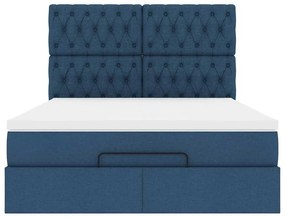 Estrutura de cama otomana com colchão tecido azul 140x200cm