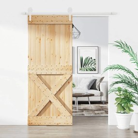 vidaXL Porta de correr com ferragens 85x210 cm madeira de pinho maciça