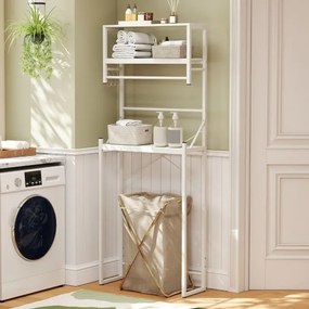 Estante de armazenamento Metal 64 x 24 x 162 cm para colocar em cima da Sanita de 3 níveis com ganchos para toalhas Branco