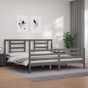 Estrutura de cama com cabeceira 200x200 cm madeira maciça cinza