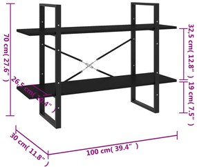 Estante com 2 prateleiras 100x30x70 cm derivados madeira preto