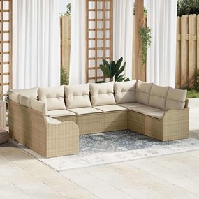 Conjunto de Sofá de Jardim vidaXL 9 Peças com Almofadas Bege Rattan PE