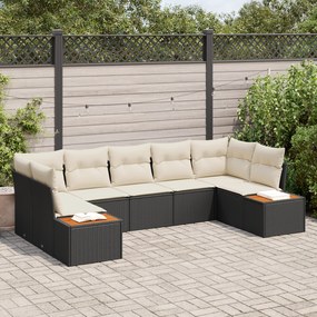 vidaXL Conjunto de Sofá de Jardim de 7 Peças com Almofadas Preto Rattan Polipropileno Acácia