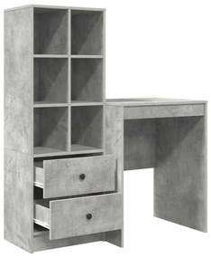 Mesa com Armazenamento Cinza Concreto Madeira Engenheirada