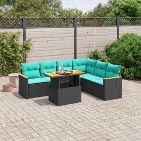 vidaXL 7 pcs conjunto de sofás p/ jardim c/ almofadões vime PE preto
