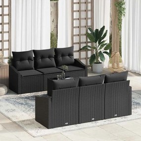 vidaXL Conjunto de Sofá de Jardim de 7 Peças com Almofadas Preto Rattan Sintético