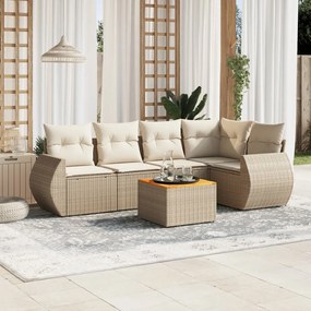 6 pcs conjunto de sofás p/ jardim com almofadões vime PE bege