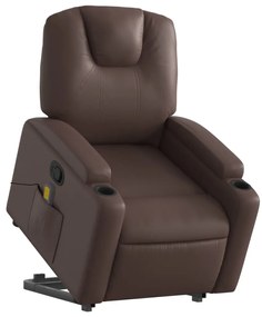 Poltrona massagens reclinável elevatória couro artif. castanho