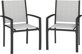 Conjunto de 2 cadeiras de jardim empilháveis para exterior com braços (MESA NÃO INCLUIDA), estrutura em aço 60 x 65 x 85 cm cinza claro