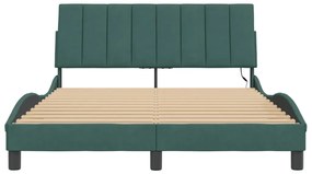Estrutura de cama c/ luzes LED 140x200 cm veludo verde-escuro