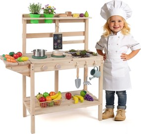 Cozinha brincar de madeira 75 x 30 x 88,5 cm com fogões, puxadores giratórios, quadro de giz, vasos, estantes e espaço de arrumação 3+ Anos Natural