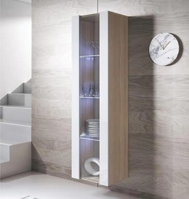Vitrine Suspensa Rialba – Carvalho Sonoma e Branco – 40x29x165 cm – Co