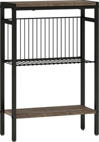 HOMCOM Mesa Auxiliar Estreita de 3 Níveis Mesinha Auxiliar Industrial com Prateleiras Abertas e Estrutura de Aço 43x18x62,5 cm Cinza | Aosom Portugal
