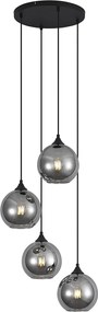 Candeeiro suspenso Art Deco preto com vidro fumado 4 luzes - Wallace