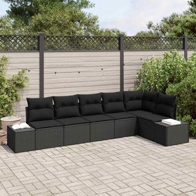 vidaXL Conjunto de Sofá de Jardim de 6 Peças com Almofadas Preto Vime PE