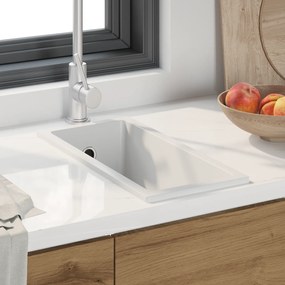 vidaXL Pia de Cozinha com Buraco de Transbordo em Granito Branco