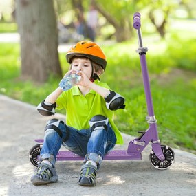 Trotinete dobrável para crianças com 2 rodas intermitentes Guiador ajustável Sistema de travão traseiro Roxo