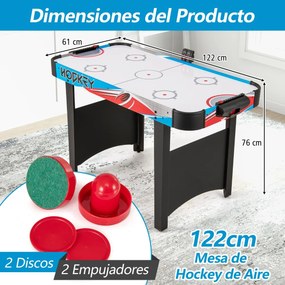 Mesa de Air Hockey com Marcador LED e Motor de 12V com 2 Discos e 2 Pás para Adultos e Crianças 122 x 61 x 76 cm Azul