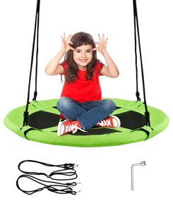 Baloiço redondo para crianças 150kg Diâmetro 100cm Altura Ajustável com Acessórios para Jardim Exterior Verde