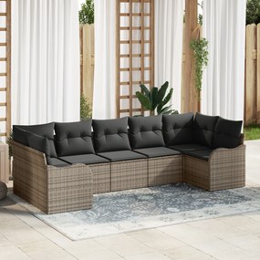 Conjunto de 7 Peças Sofá Jardim com Almofadas Vime Cinza