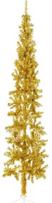 Meia árvore de Natal fina com suporte 210 cm dourado