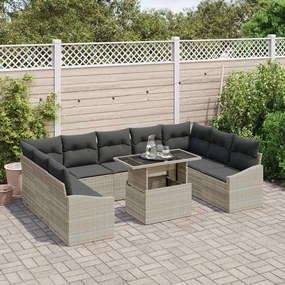 Conjunto de Sofás de Jardim com 10 Peças e Almofadas Cinza Claro em Ra