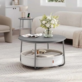 Mesa de centro redonda com cesto em tecido 75 x 45 cm cinzento + branco creme
