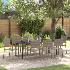 vidaXL Conjunto de Jantar de 9 Peças para Jardim Cinza Polirattan