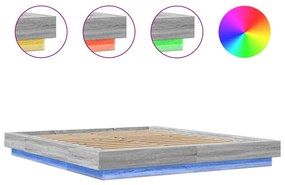 Estrutura de cama c/ luzes LED derivados madeira cinza sonoma