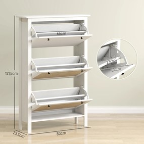 Sapateira, Móvel para sapatos 80 x 23,5 x 121,5 cm, armário de 3 portas com abas, efeito de vime - em madeira natural