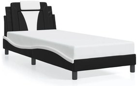 Estrutura cama c/ luzes LED 90x190 cm couro artif. preto/branco