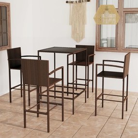 vidaXL 5 pcs conjunto de bar para jardim vime PE castanho