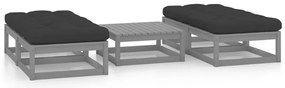 vidaXL 5 pcs conjunto lounge de jardim c/ almofadões pinho maciço