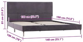 Estrutura para cama sem colchão 135x190 cm tecido cinzento