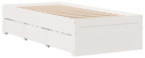 Cama sem colchão com gavetas 75x190 cm pinho maciço branco