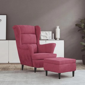 Cadeira com apoio de braços e banco veludo vermelho tinto